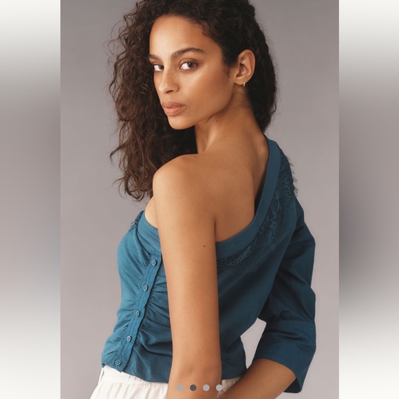 NWT Anthropologie  One-Shoulder Puff Sleeve Top XL cotton - Picture 2 of 13